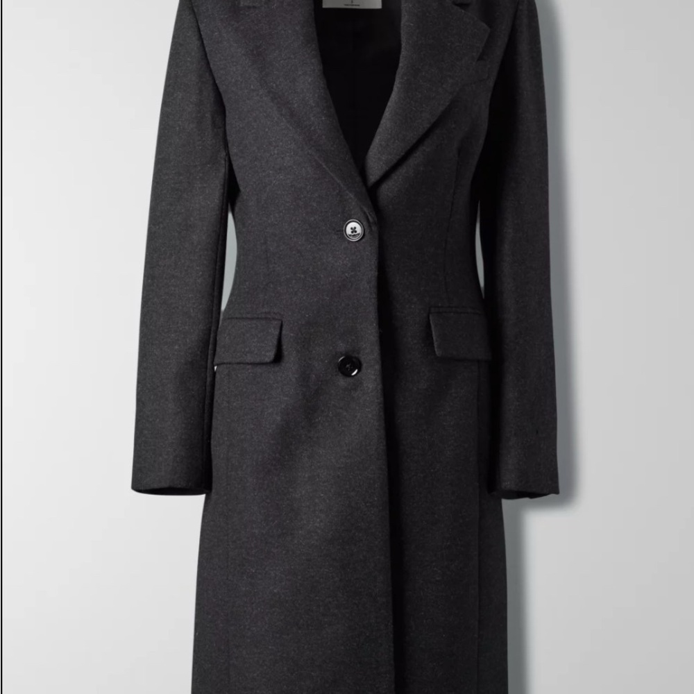 Babaton Charcoal Grey Wool Coat with Notched Lapels
